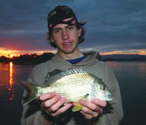 Matthew Dean from Greenwell Point with a late-afternoon bream from the Shoalhaven River. The river has been fishing pretty well after several months of rain that gave it a good flush-out.